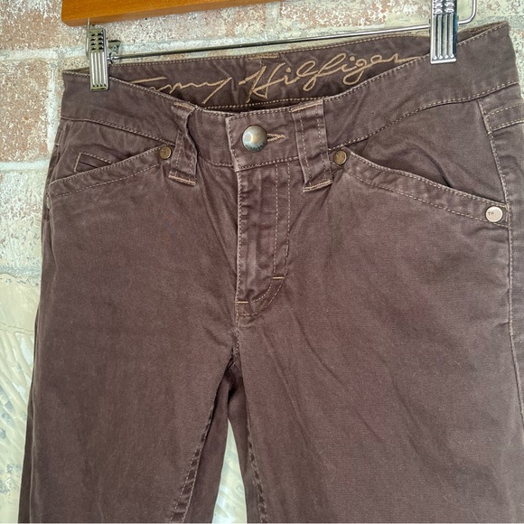 Y2K Tommy Hilfiger 0 brown jeans low rise flare leg flap pockets retro classic - Picture 3 of 9